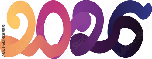 New Year Continuous One Line Art Drawing. Gradient Outline Drawing Text Effect Numerical Design. Single Isolated Linear Color Art