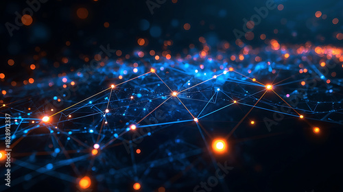 Abstract Network Connection with Glowing Nodes and Lines Represents Data Flow and Communication Technologies