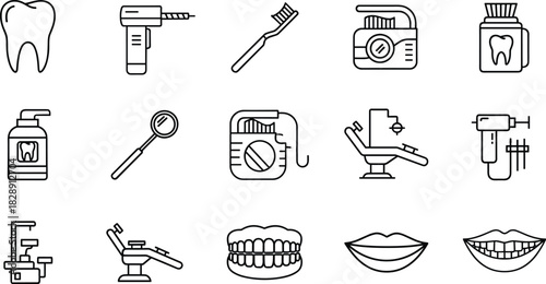 Dental Care Icons Collection tooth dental drill