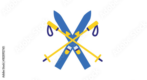 Crossed skis and poles vector illustration for winter sports and recreation in a flat design