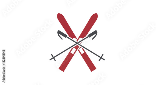 Crossed skis and poles emblem, a symbol of winter sports and alpine adventure on a white background