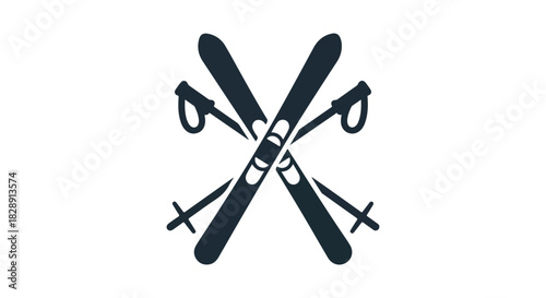 Winter Sport Equipment Skis and Poles Icon for Skiing and Snowboarding