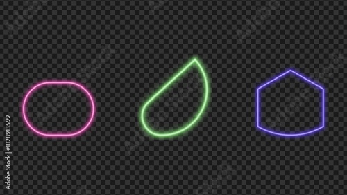 Neon Circle, Leaf, and Hexagon Shapes purple