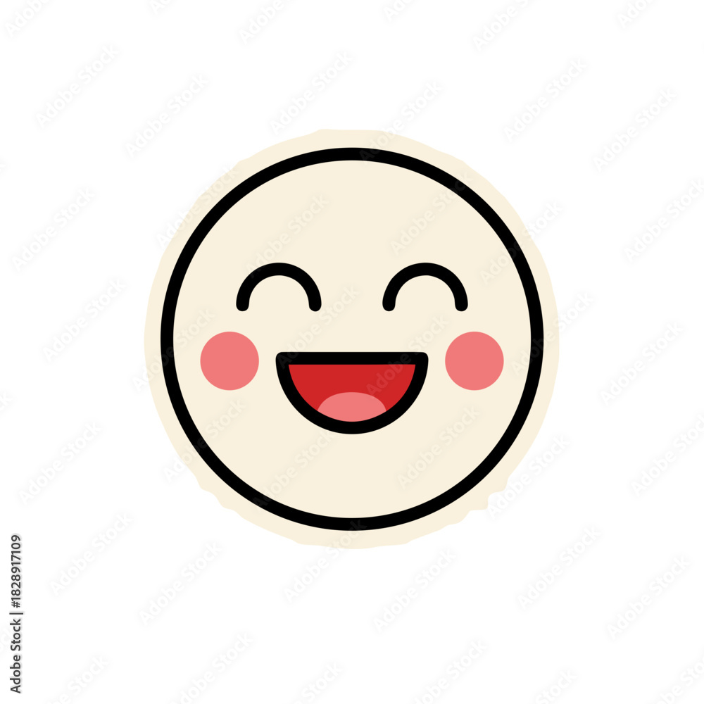 Fototapeta premium Simple Cute Cartoon Face With Glasses And Wide Smile Flat Vector Art Minimalist Clean Sticker Style Graphic