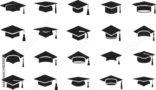 Graduation caps icon Set, A symbolic collection of graduation caps, representing the achievement of educational milestones and the pursuit of knowledge. Vector illustration !