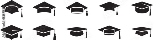 Graduation caps icon Set, A symbolic collection of graduation caps, representing the achievement of educational milestones and the pursuit of knowledge. Vector illustration !