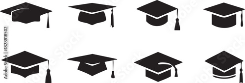 Graduation caps icon Set, A symbolic collection of graduation caps, representing the achievement of educational milestones and the pursuit of knowledge. Vector illustration !