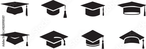 Graduation caps icon Set, A symbolic collection of graduation caps, representing the achievement of educational milestones and the pursuit of knowledge. Vector illustration !