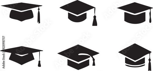 Graduation caps icon Set, A symbolic collection of graduation caps, representing the achievement of educational milestones and the pursuit of knowledge. Vector illustration !