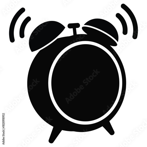 Ringing Alarm Clock Icon, Clock Icon Vector, Classic Alarm Clock Silhouette
