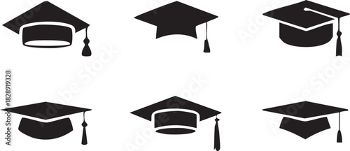 Graduation caps icon Set, A symbolic collection of graduation caps, representing the achievement of educational milestones and the pursuit of knowledge. Vector illustration !