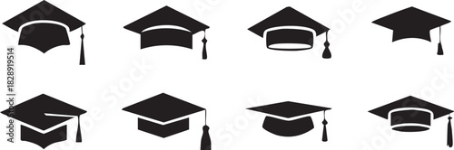 Graduation caps icon Set, A symbolic collection of graduation caps, representing the achievement of educational milestones and the pursuit of knowledge. Vector illustration !