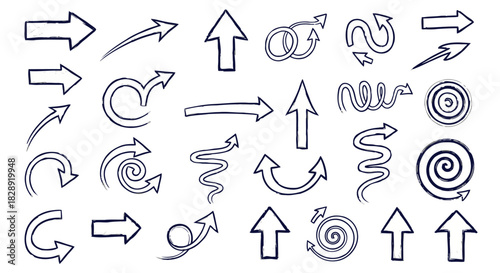 Handdrawn arrow collection set of doodle arrows, pointers, direction indicators for design elements and navigation