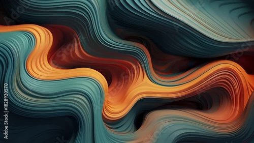 Digital art wallpaper background. A closeup of a vibrant, abstract digital artwork featuring wavy, curvilinear forms in shades of blue, orange, and red.