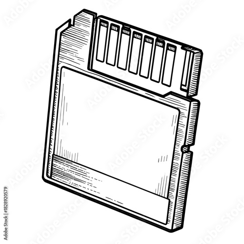 SD memory card in detailed illustration with textured shading  