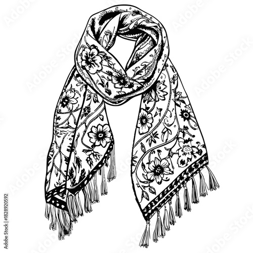 Floral patterned scarf with tassels designed for women  