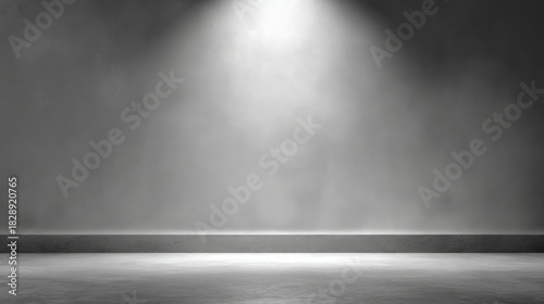 Empty Stage with Dramatic Spotlight Illumination in a Dark Minimalist Background Setting for Creative Presentations and Performances