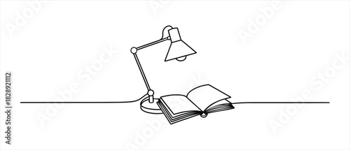 Elegant one line drawing of book and lamp for study concept