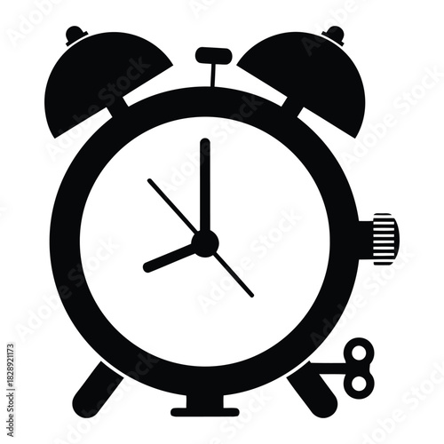 Classic Alarm Clock Illustration, Vintage Style Timepiece, Retro Clock Icon