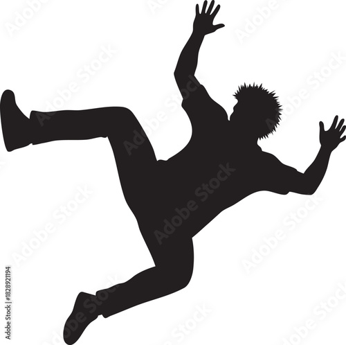 Man Falling Mid-Air Silhouette: Accident, Stumble, Freefall, Jumping, Dynamic Action Vector