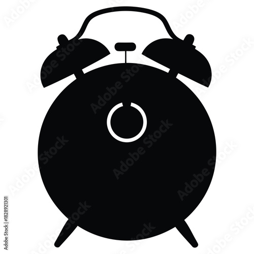 Alarm Clock Illustration, Classic Timepiece Symbol, Retro Clock Silhouette