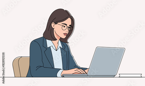 Professional Woman Using Laptop – Office Vector