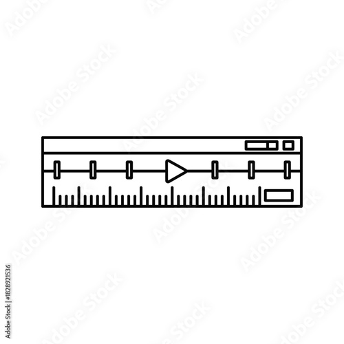 Line art icon of a video player interface with a timeline and play button, isolated on