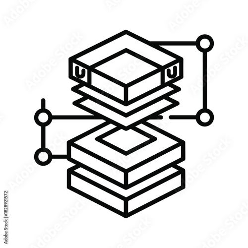 Abstract representation of data layers, server architecture, or cloud computing infrastructure