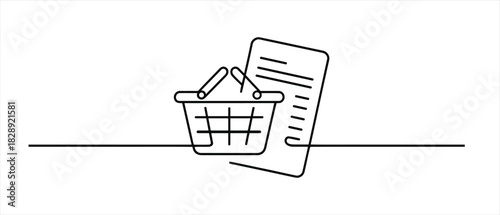 Shopping basket icon with a shopping list single continuous line