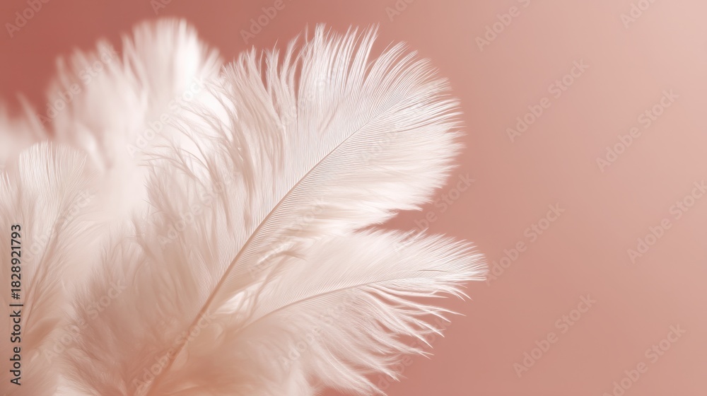 Obraz premium Delicate White Feathers against Soft Pink Background Creating an Elegant and Serene Atmosphere for Photography and Design Projects