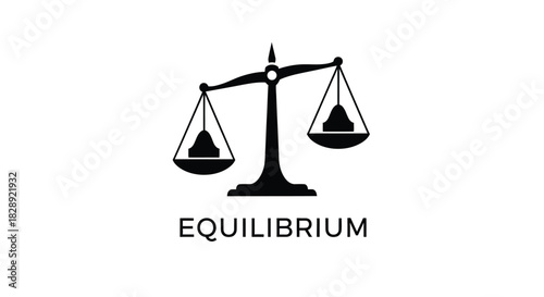 Black and white icon of a balance scale representing equilibrium, justice, and fairness, isolated on white background
