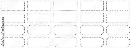 A set of rectangle frames with various dashed, dotted borders, ideal for graphic design and layouts.