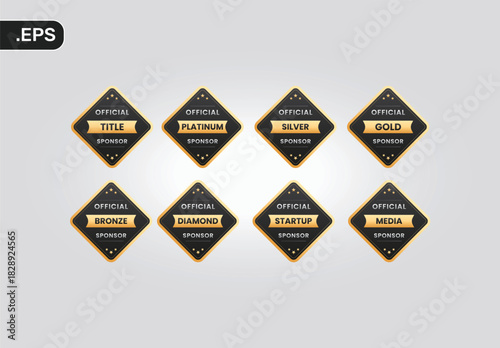 Official Sponsor Badges Vector Set – Black Gold Diamond Labels for Gold Silver Bronze Platinum Startup Media