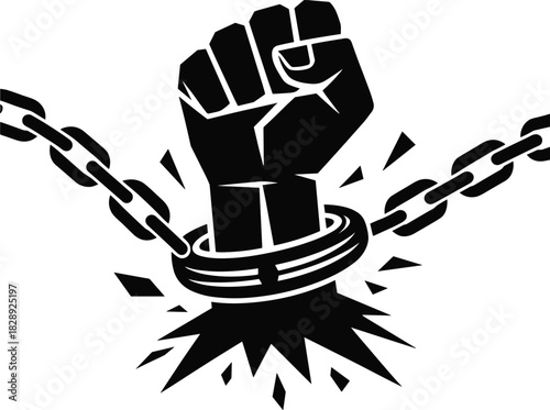 Black fist breaking chains vector illustration representing freedom, revolution, protest, human rights, and breaking free