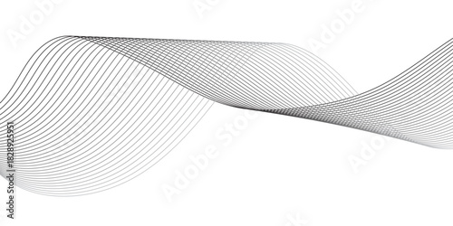 Black and white vector waves on white background. Editable stroke. vector illustration. Wave with lines created using blend tool. Curved wavy line, smooth stripe.