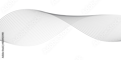 Black and white vector waves on white background. Editable stroke. vector illustration. Wave with lines created using blend tool. Curved wavy line, smooth stripe.