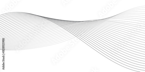 Abstract Smooth white wave digital geometric Technology, data science frequency gradient lines on transparent background. Undulate Grey Wave Swirl, frequency sound wave, twisted curve lines.