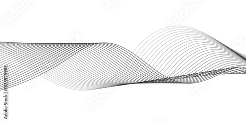 Abstract Smooth white wave digital geometric Technology, data science frequency gradient lines on transparent background. Undulate Grey Wave Swirl, frequency sound wave, twisted curve lines.