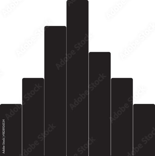 Histogram or bar chart icon silhouette representing statistical data analysis and normal distribution concept