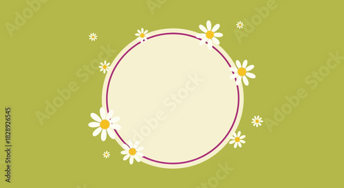 Minimalist spring floral frame vector illustration with a round shape for text