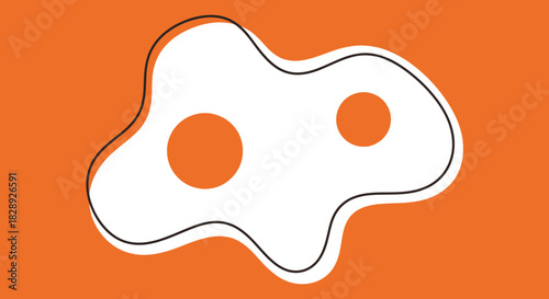 Minimalist vector drawing of fried eggs against a bright orange background ready for breakfast in