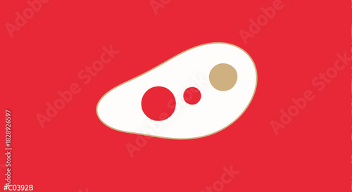 Abstract logo design featuring a stylized fried egg with red and beige circles minimalistic and