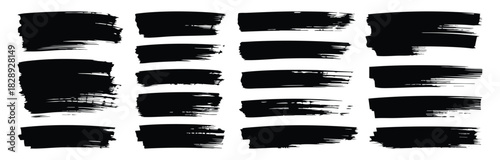 Vector grungy paint brush strokes collection. Calligraphy straight smears, stamp, lines. Hand drawn thick grunge lines and rectangle shapes modern grunge.