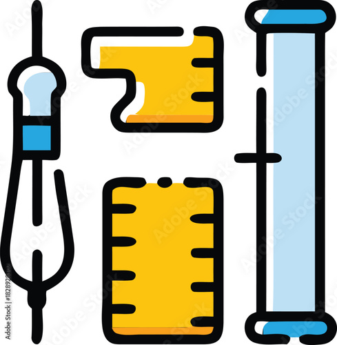 Laboratory Tools and Measuring Equipment in Bold Clean Line Vector