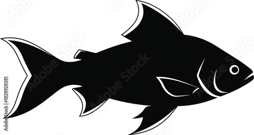 Stylized fish silhouette with white outlines on fins, tail, and face for marine, design, and icon themes