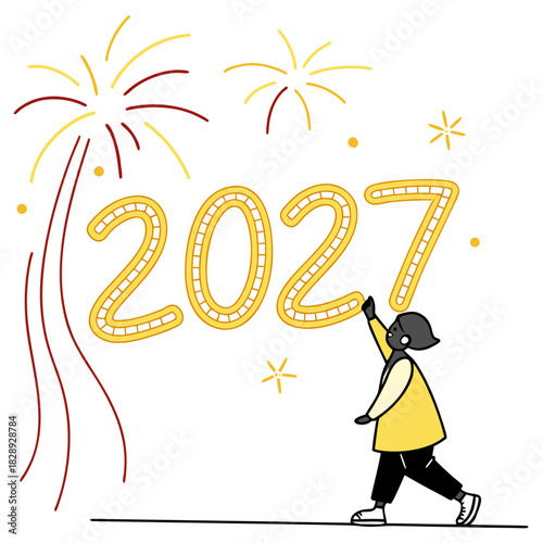 Person reaching for the number 2027 with fireworks celebrating the new year ahead