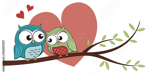 Adorable love bird couple embracing love perched on a branch, perfect for Valentine's Day cards and heartwarming designs, expressing affection and tenderness