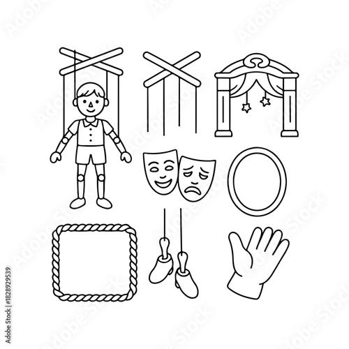 Doodle art collection of theater and puppet show elements