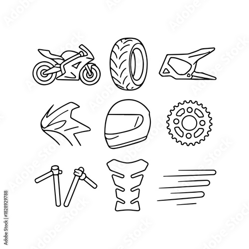 Motorcycle parts and accessories line art collection