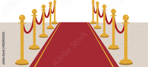 Red carpet and golden stanchions vector, flat design awards ceremony illustration on a transparent background
